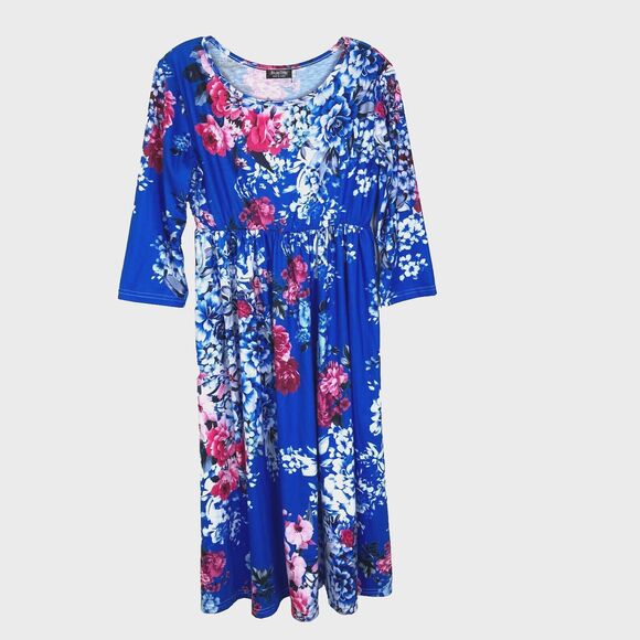 Blue Time Midi Dress Size M Knit Cotton Blend Floral Empire Waist Cottagecore - Picture 1 of 5
